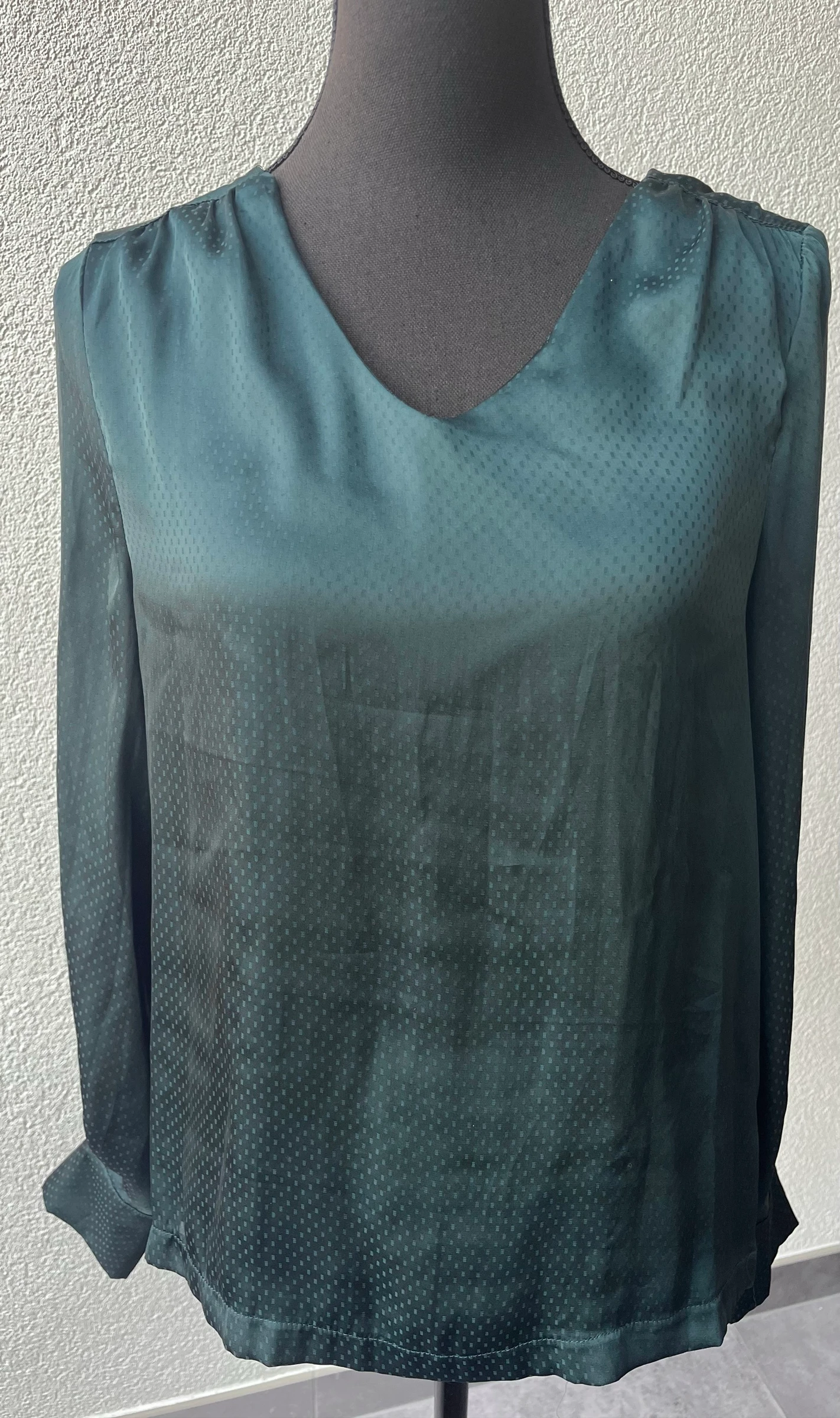 🌺 𝒎𝒛 | ICHI blusa verde-escura | Tamanho S | Jacquard | Decote em V | Manga longa – photo 2